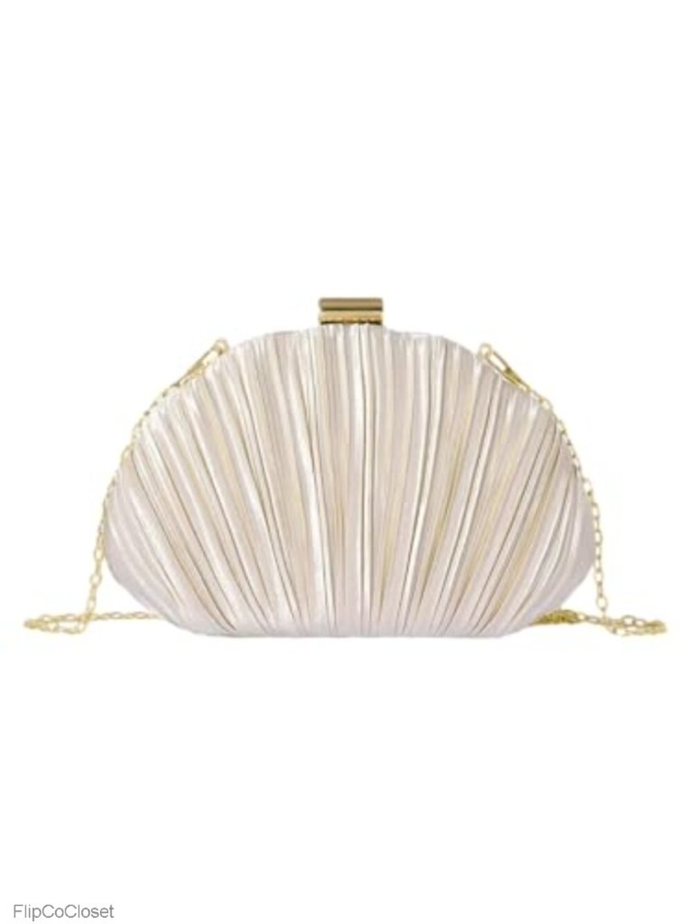 Shell Shaped Clutch Purse with Chain Strap, Ruched Crossbody Evening Bag